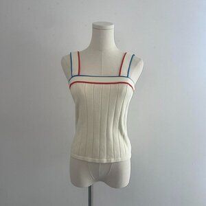 White Ribbed Tank Top With Red and Blue Stripes